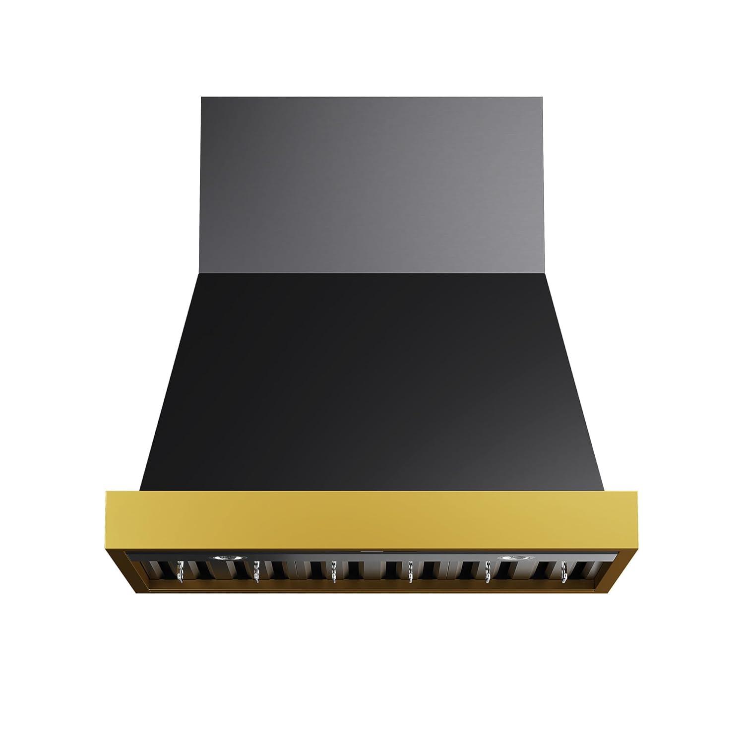 Kucht 36 in. 800 CFM Wall Mounted Range Hood with Gold Accents