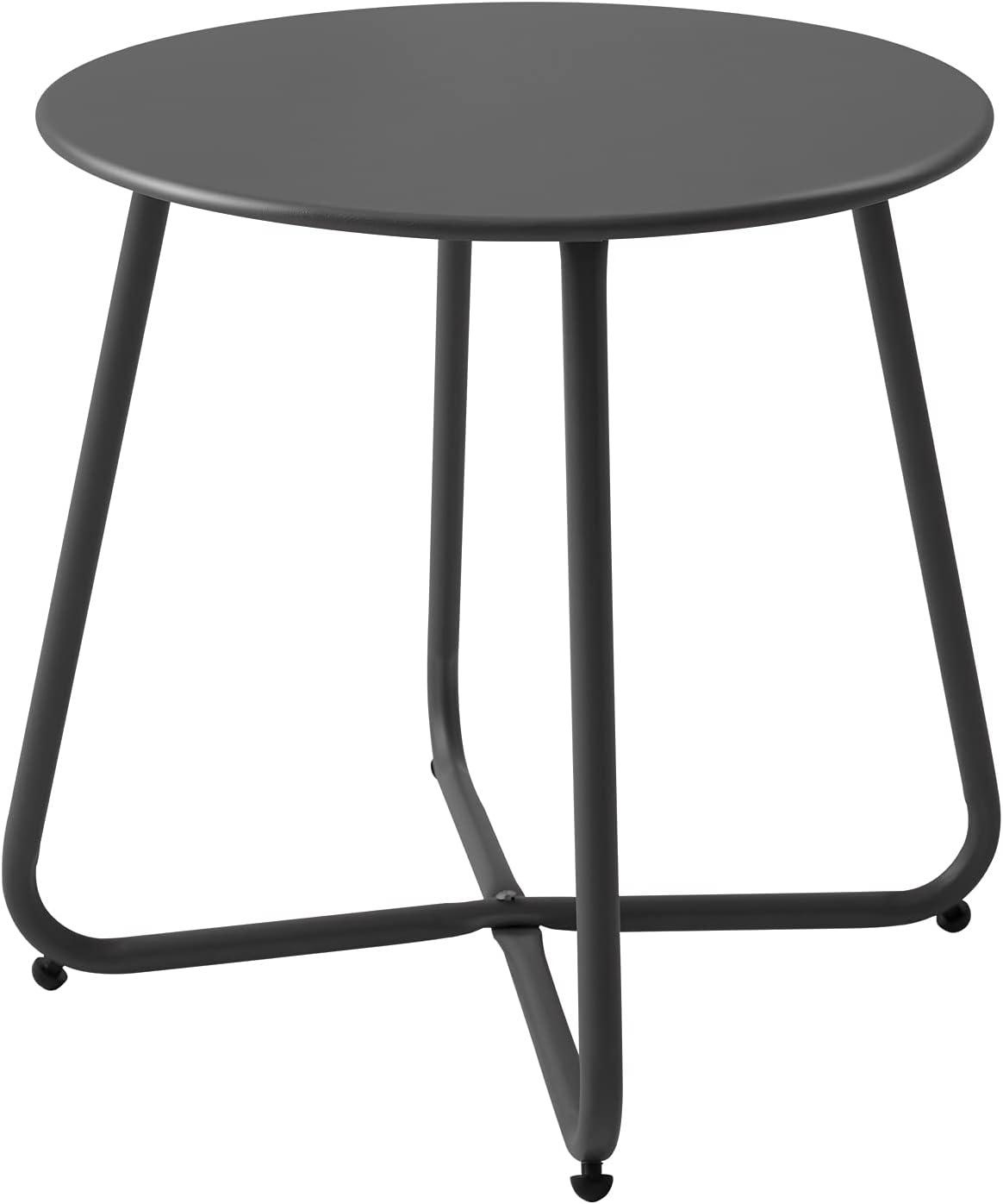 Black Round Steel Patio Side Table with Adjustable Feet