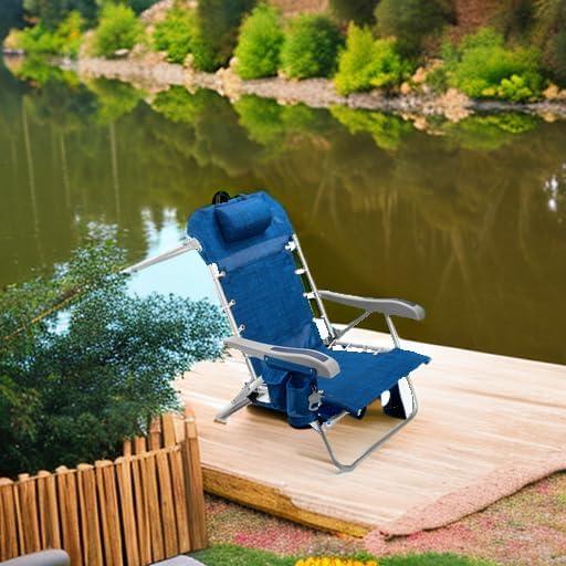 Homevative Cooler+ Folding Backpack Beach Chair with 5 Positions, Towel bar, XL Cooler Pouch, Storage Net, Cup and Phone