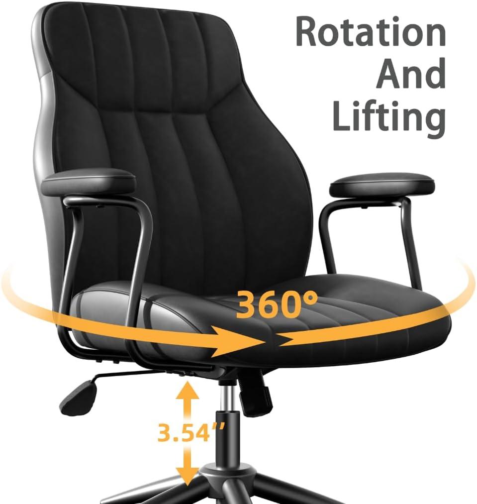 Mid Century Modern Office Chair, Vintage Leather Desk Chair With Wheels and Arms, Home Office Task Chair