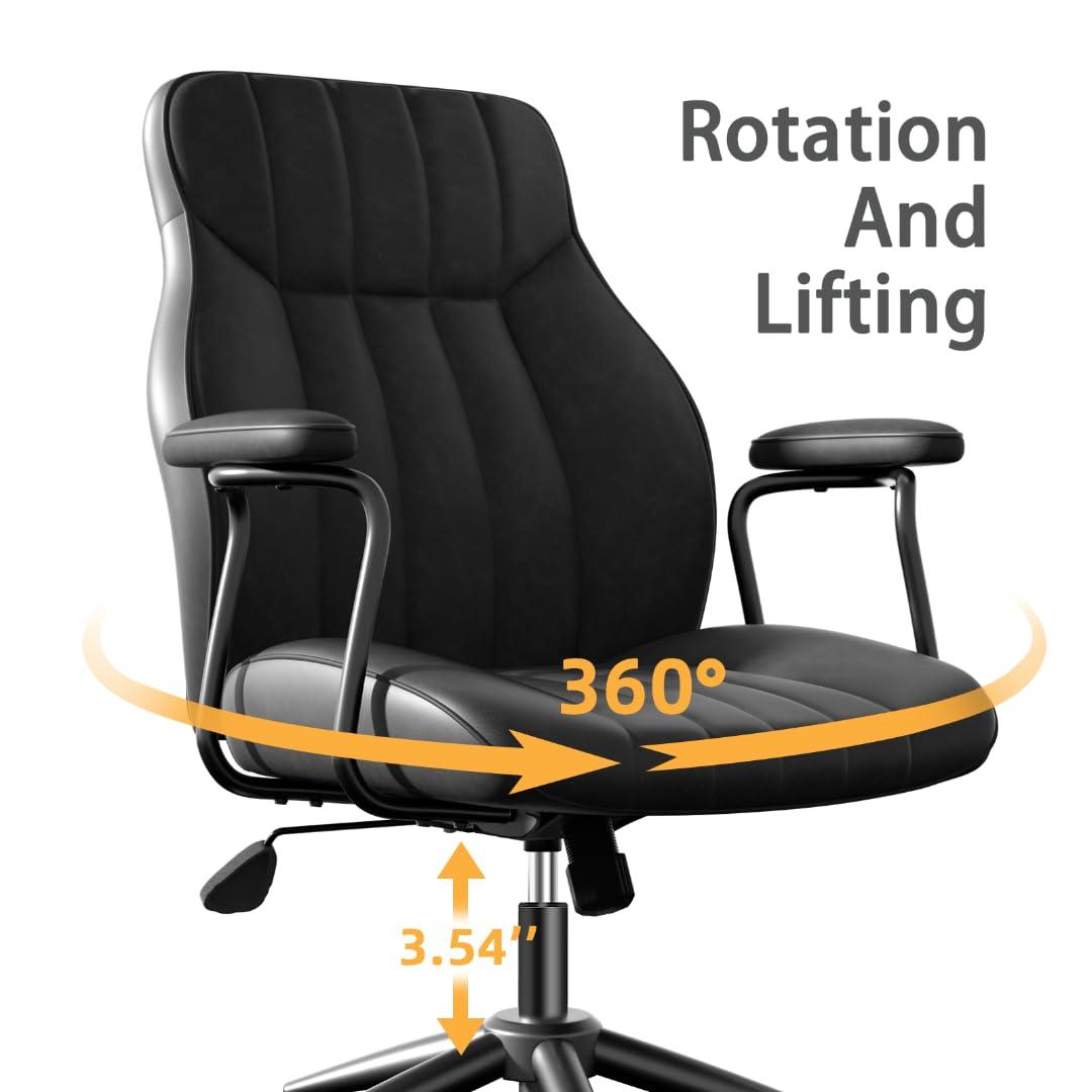 Mid Century Modern Office Chair, Vintage Leather Desk Chair With Wheels and Arms, Home Office Task Chair