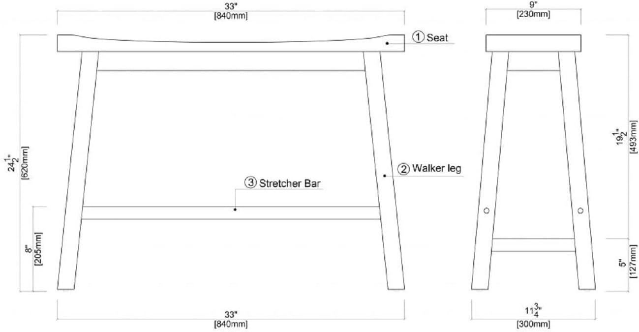 Boraam Wood Sonoma Backless Dining Bench - Chestnut Wire-Brush Finish