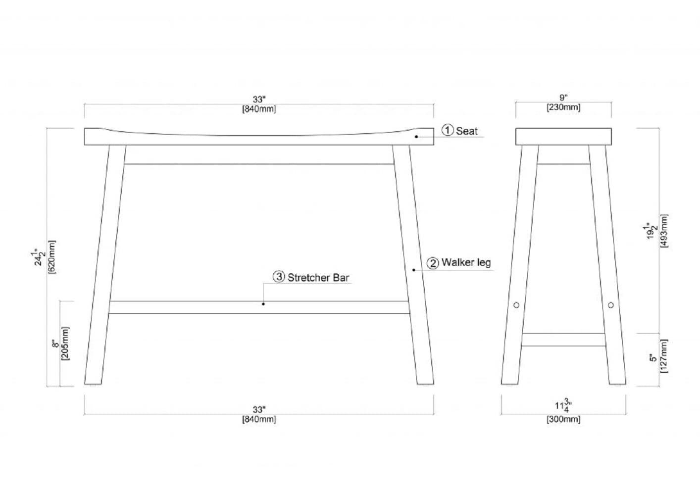 Boraam Wood Sonoma Backless Dining Bench - Chestnut Wire-Brush Finish