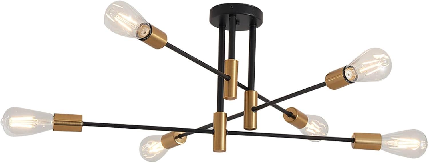 Sputnik Chandelier - 4-Light Semi Flush Mount Ceiling Light Fixture,Mid Century Modern Hanging Light Fixtures,Black and Gold Chandeliers for Dining Room Bedroom Living Room Kitchen Foyer