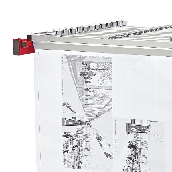 Red Heavy Gauge Steel Mobile Blueprint Rack with Adjustable Width