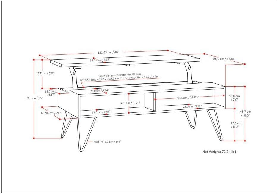 Hunter SOLID MANGO WOOD and Metal 48 inch Wide Rectangle Industrial Lift Top Coffee Table in Natural