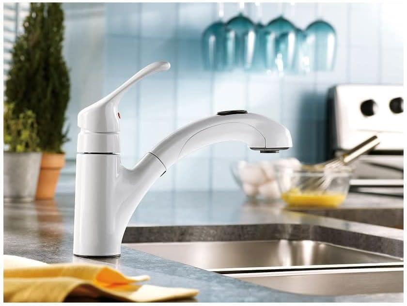 Moen Renzo One Handle White Pull-Out Kitchen Faucet