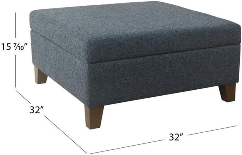 32" Luxury Square Storage Ottoman Textured Navy - HomePop: Hinged Lid, Wood Legs, Easy Assembly