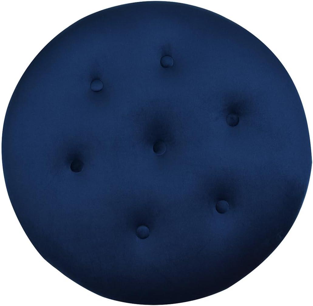Jennifer Taylor Home Yolanda Upholstered Round Accent Ottoman, Navy Blue Velvet with Gold Trim