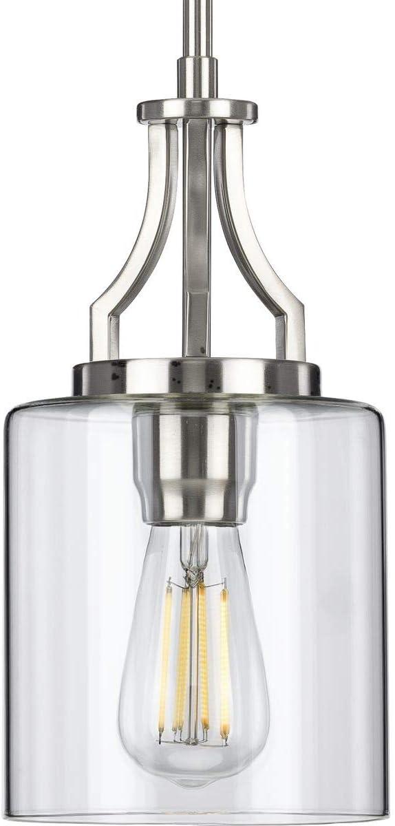 Progress Lighting Lassiter 1-Light Mini-Pendant, Brushed Nickel, Clear Glass Shade