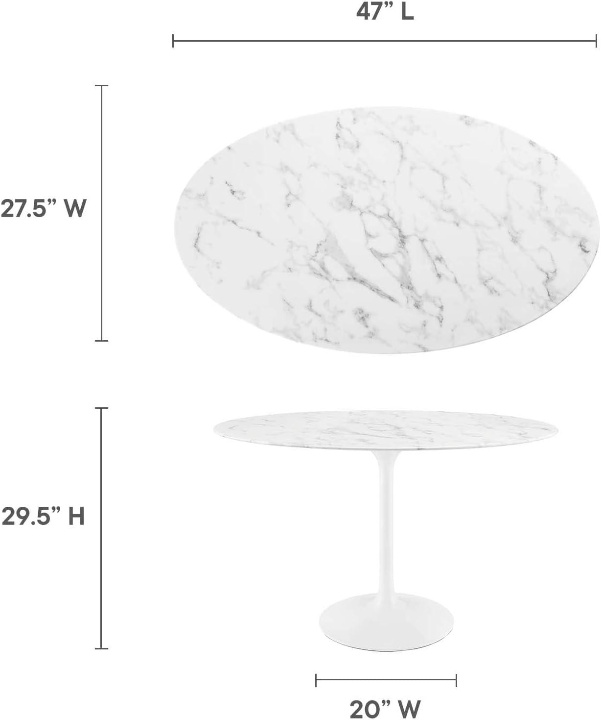 Modway 48" Lippa Oval Artificial Marble Dining Table White: Faux Surface, Pedestal Base, Seats 4