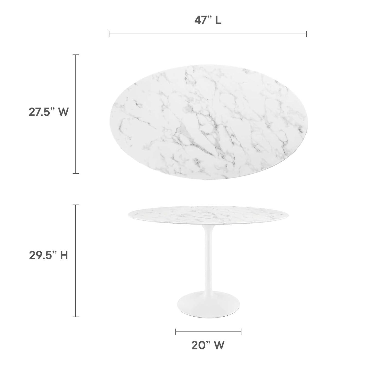 Modway 48" Lippa Oval Artificial Marble Dining Table White: Faux Surface, Pedestal Base, Seats 4