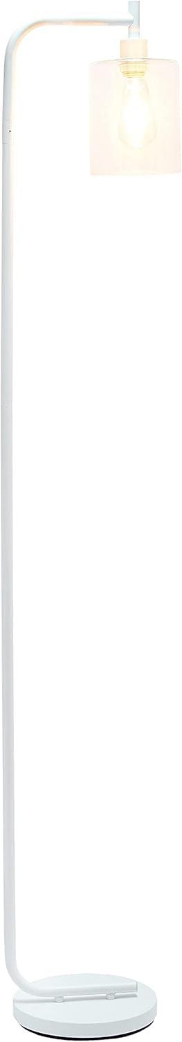 White Adjustable Iron Arc Floor Lamp with Glass Shade