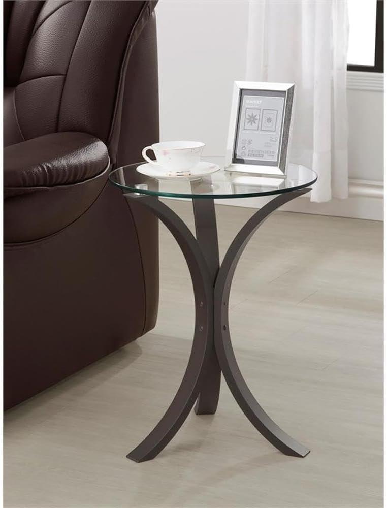 Bowery Hill Traditional Round Glass Top Accent End Table in Brown