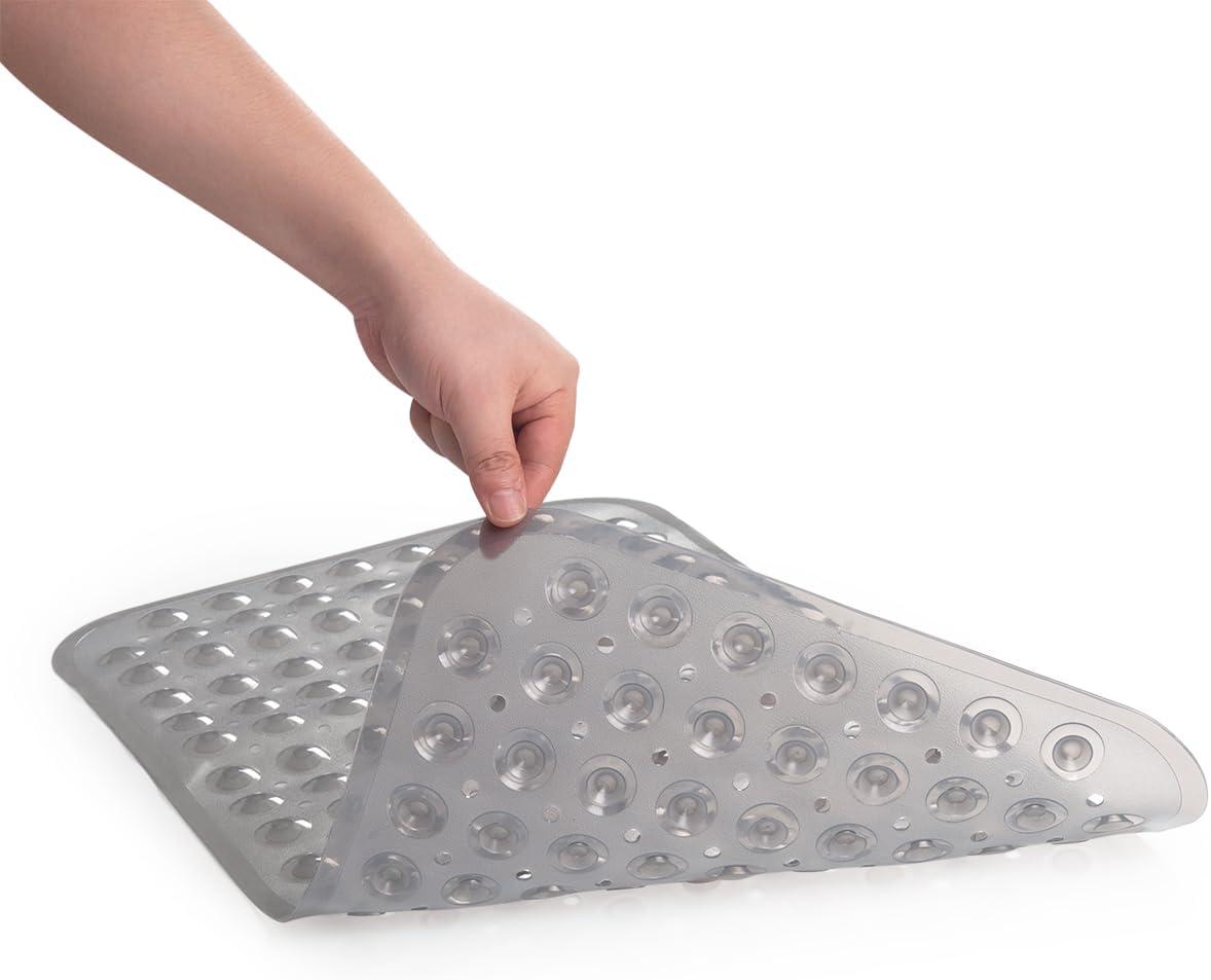 AmazerBath Bath Tub Mat, Medium Size 27.6 x 15 Inches Non-Slip Shower Mats with Suction Cups and Drain Holes, Bathroom Bathtub Mats Machine Washable (Clear)