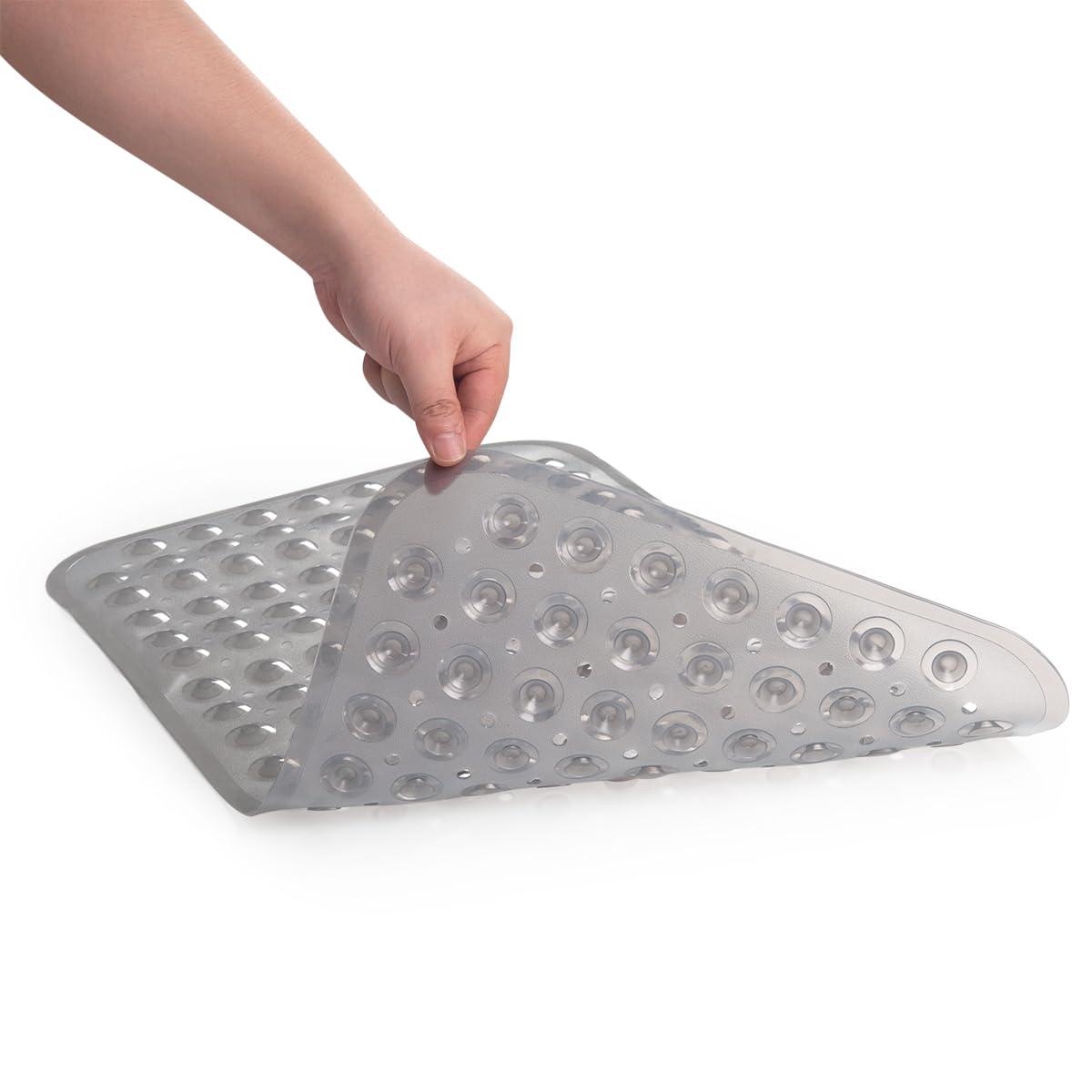 AmazerBath Bath Tub Mat, Medium Size 27.6 x 15 Inches Non-Slip Shower Mats with Suction Cups and Drain Holes, Bathroom Bathtub Mats Machine Washable (Clear)