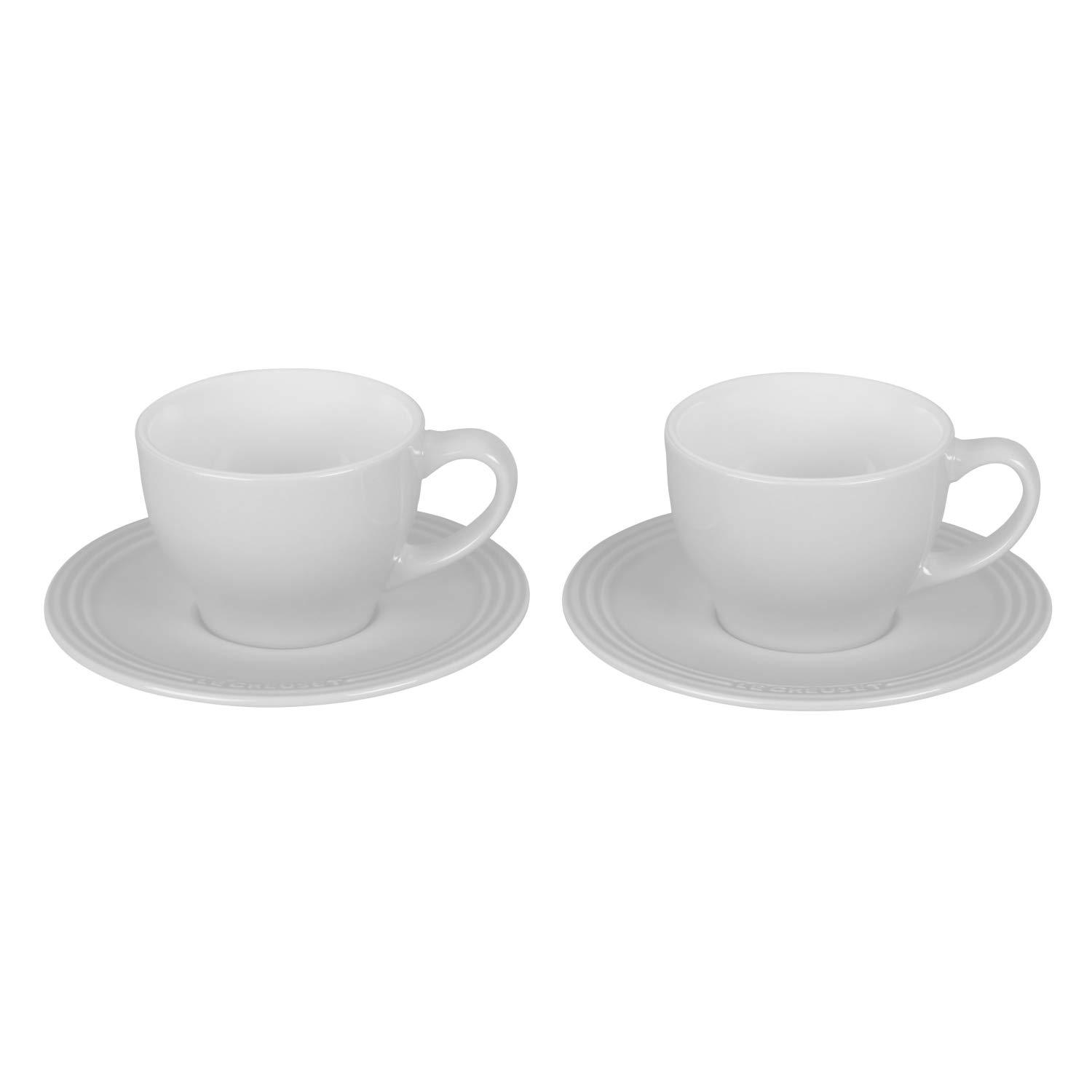 White Stoneware 7 oz. Cappuccino Cups and Saucers Set