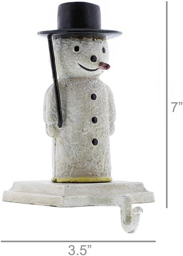 White Cast Iron Snowman Stocking Holder with Black Hat