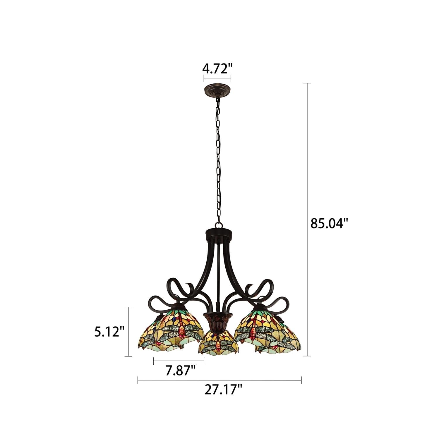 Chloe Lighting Empress Dragonfly Tiffany-Style Dark Bronze 5 Light Large Chandelier 27 Inch Wide
