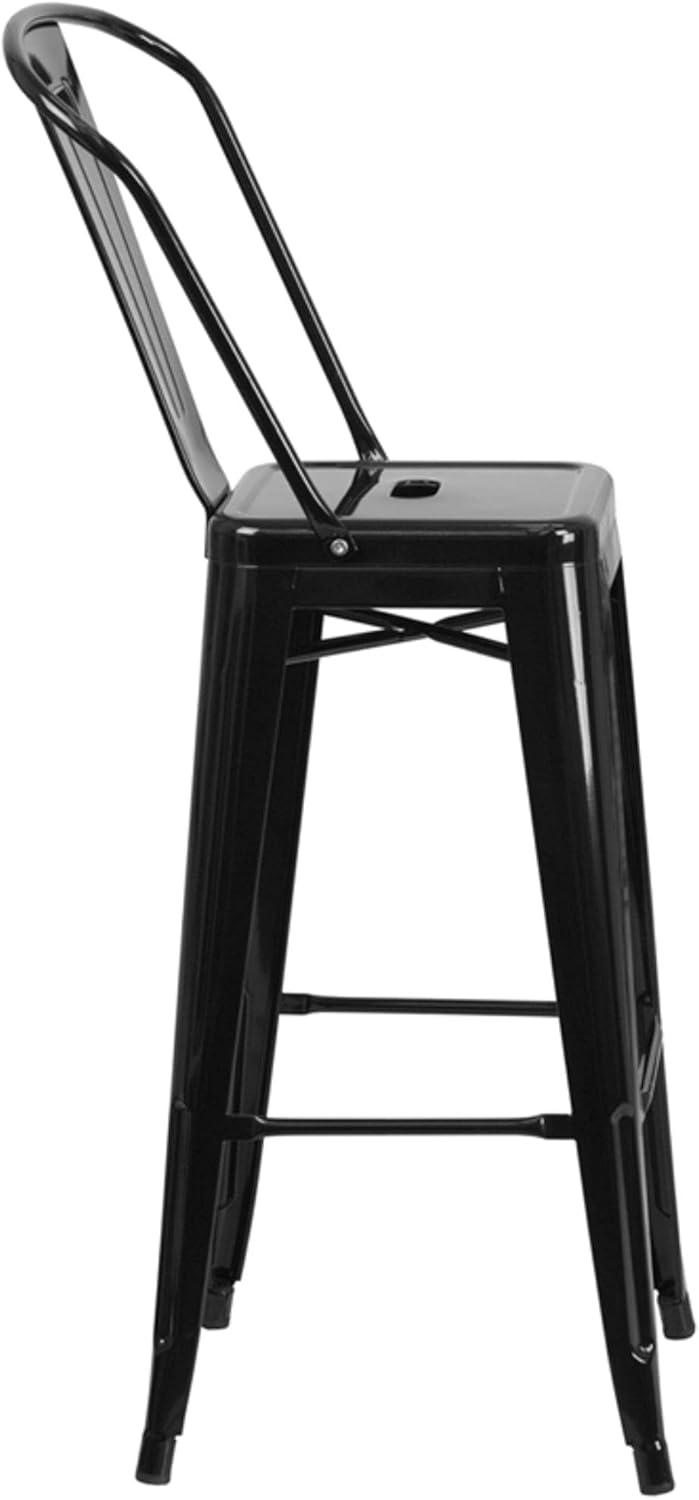 Flash Furniture Commercial Grade 4 Pack 30" High Black Metal Indoor-Outdoor Barstool with Removable Back