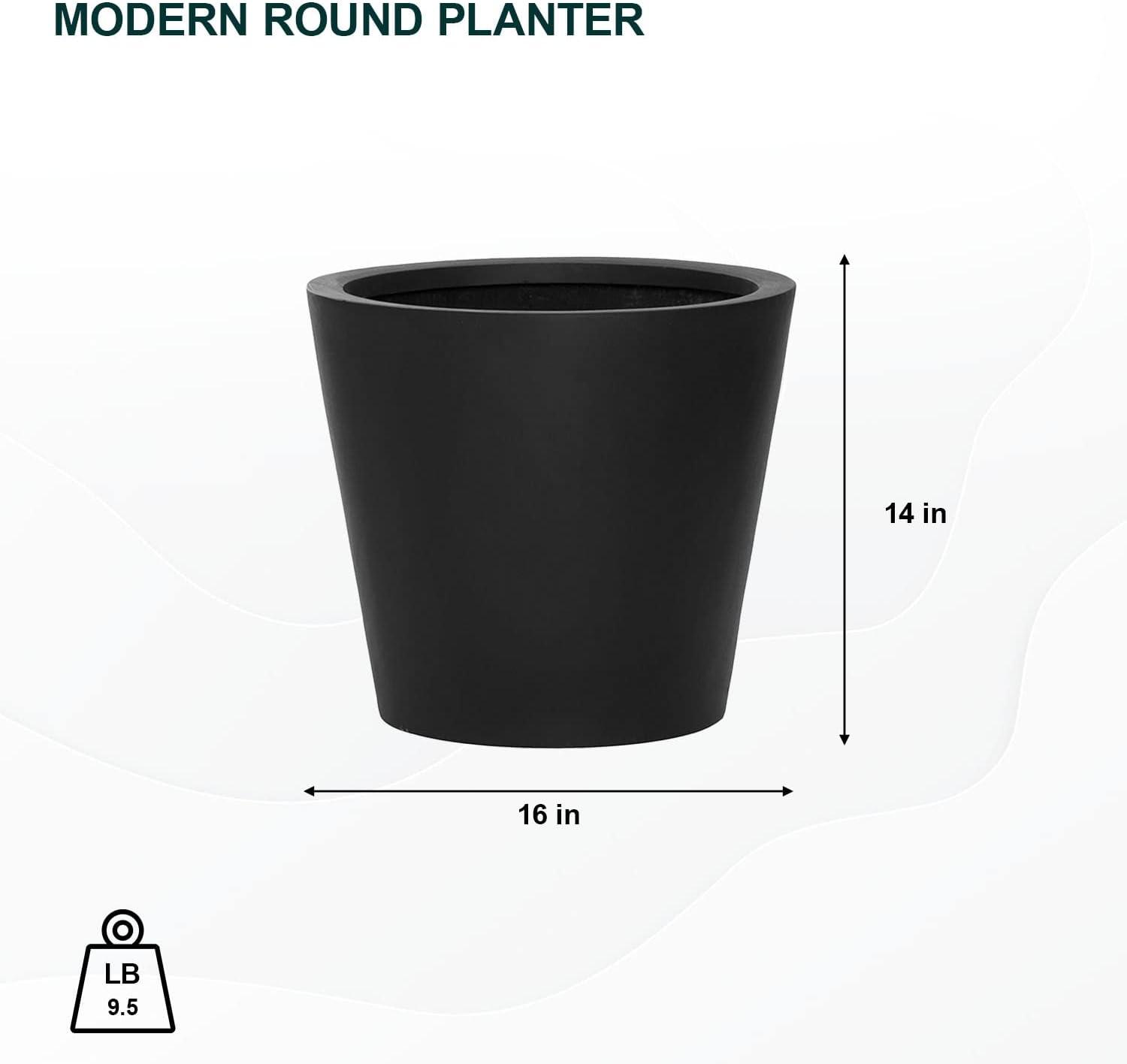 Large Black Fiberstone Tapered Cylinder Planter Pot