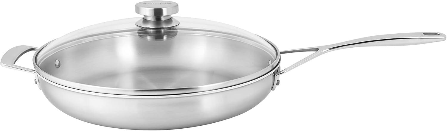 12.5" Stainless Steel Fry Pan with Lid and Helper Handle