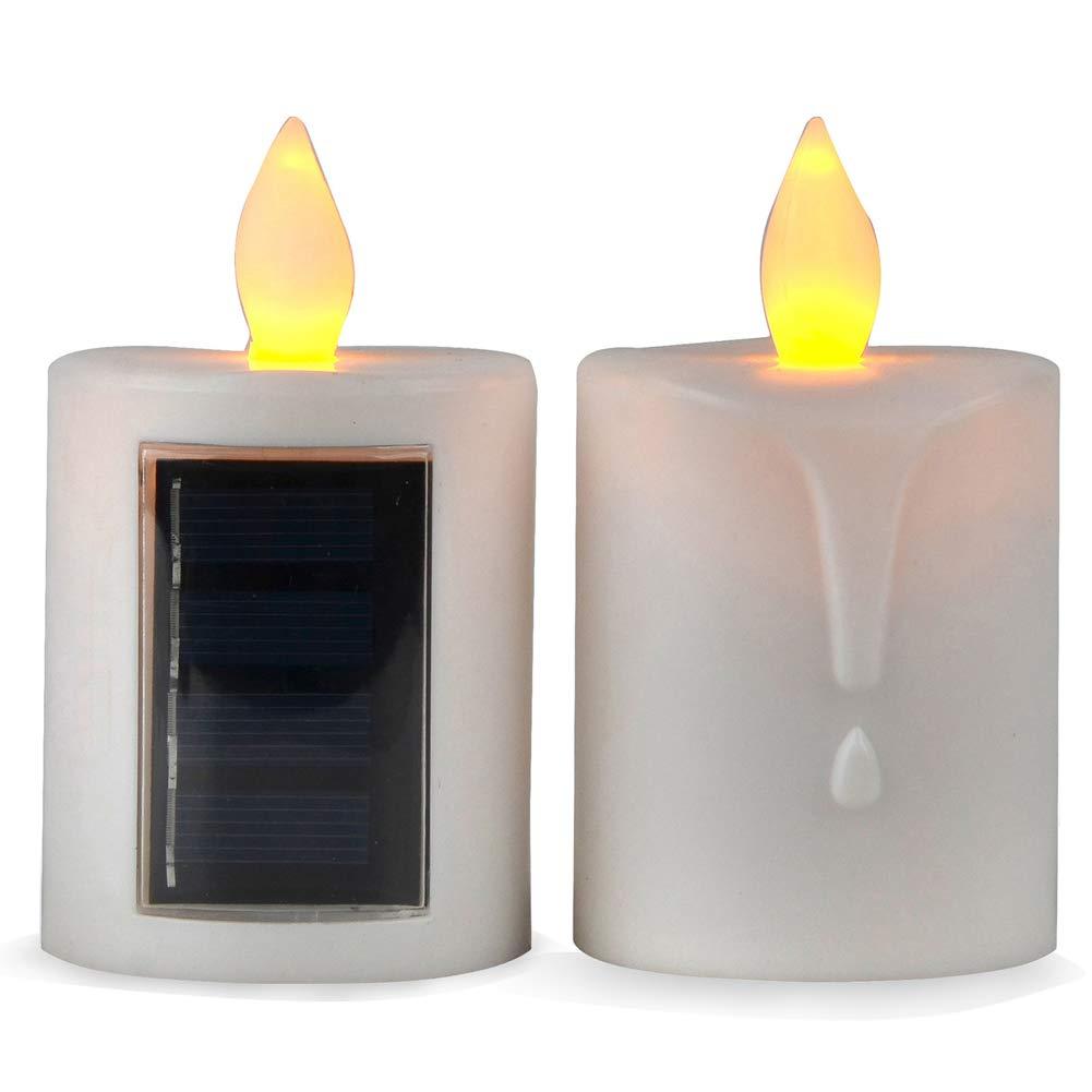 TELOSMA 2 PCS Solar Powered LED Candle Light Flameless Rechargeable Waterproof Candle for Window Outdoor Yard Lamp Garden Camping Lantern