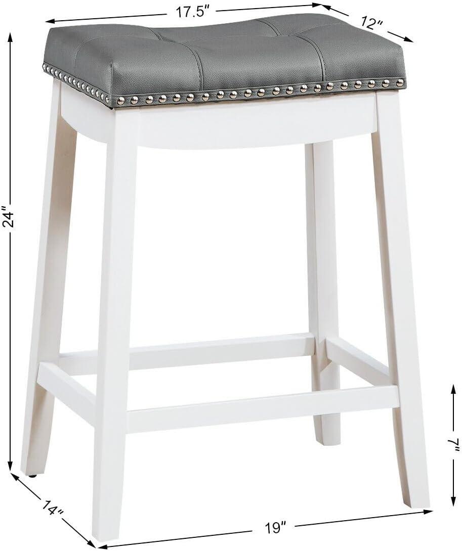Angel Line Cambridge 24" Padded Saddle Stool, White w/ Gray Cushion, Set of 2