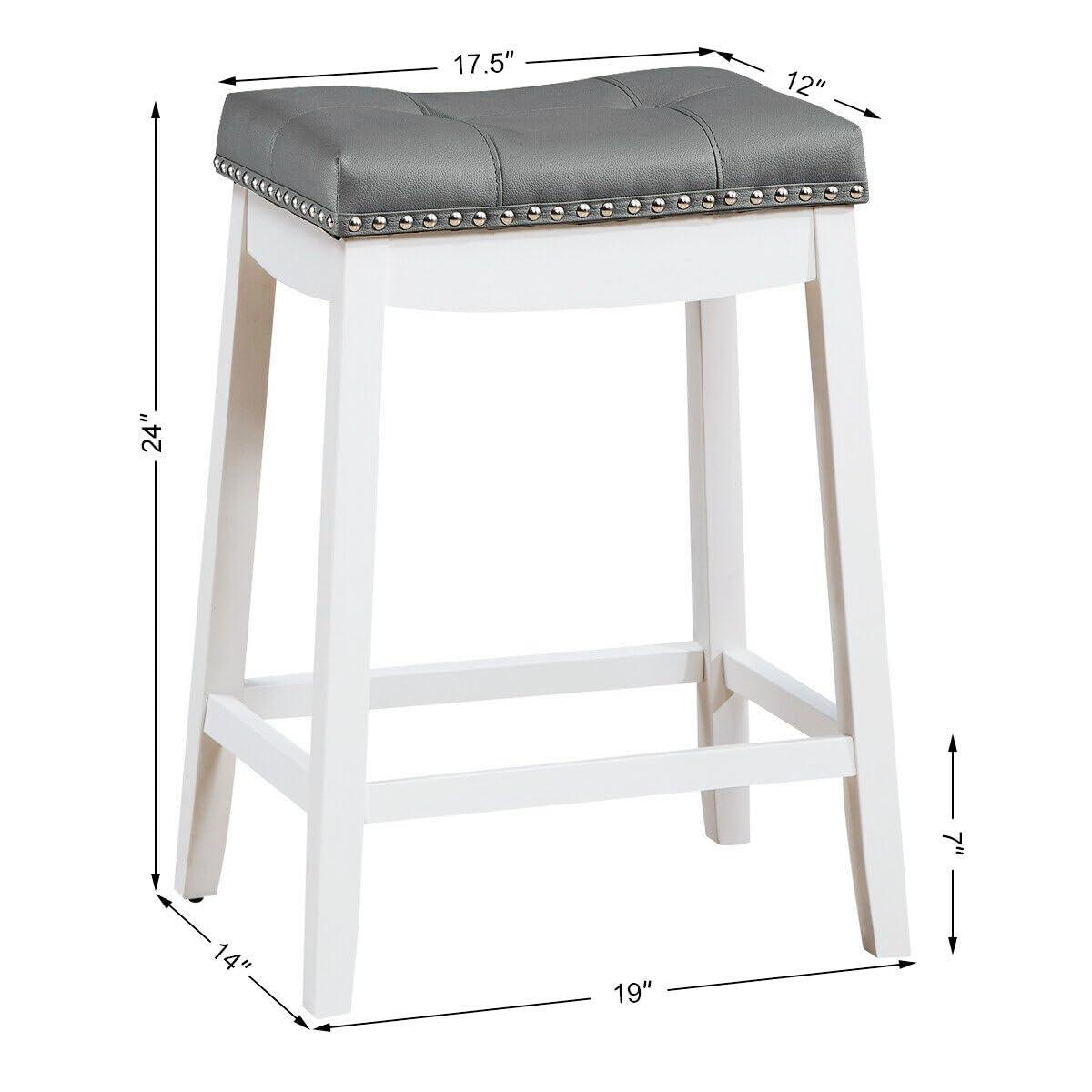 Angel Line Cambridge 24" Padded Saddle Stool, White w/ Gray Cushion, Set of 2