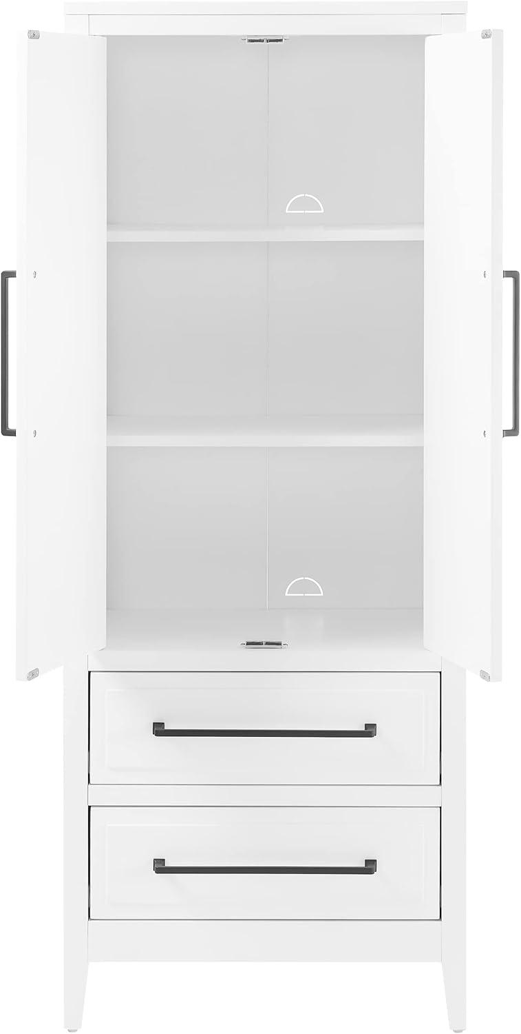 Crosley Genevieve Storage Pantry White: Modern Farmhouse Design, 2 Doors, 2 Drawers, Adjustable Shelves