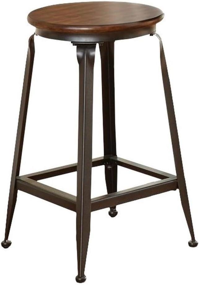 Set of 2 Addison 24" Counter Height Barstool Metal/Brown - Steve Silver Co.: Birch Veneer, Round Seat