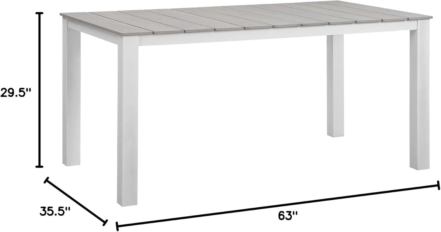 Modway Maine 63" Aluminum Patio Dining Table in White/Light Gray