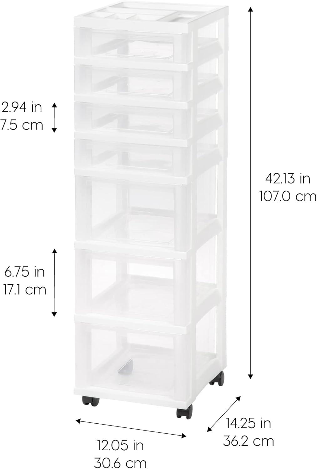 IRIS USA 7 Drawers Plastic Storage rolling Cart with drawer, White