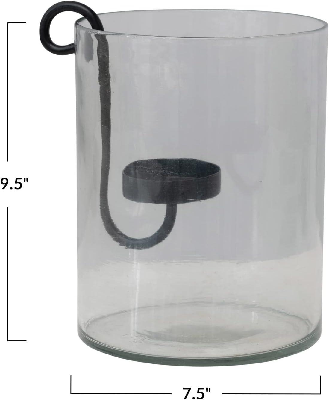 Clear Glass Hurricane with Black Metal Candle Holder, 9.5"