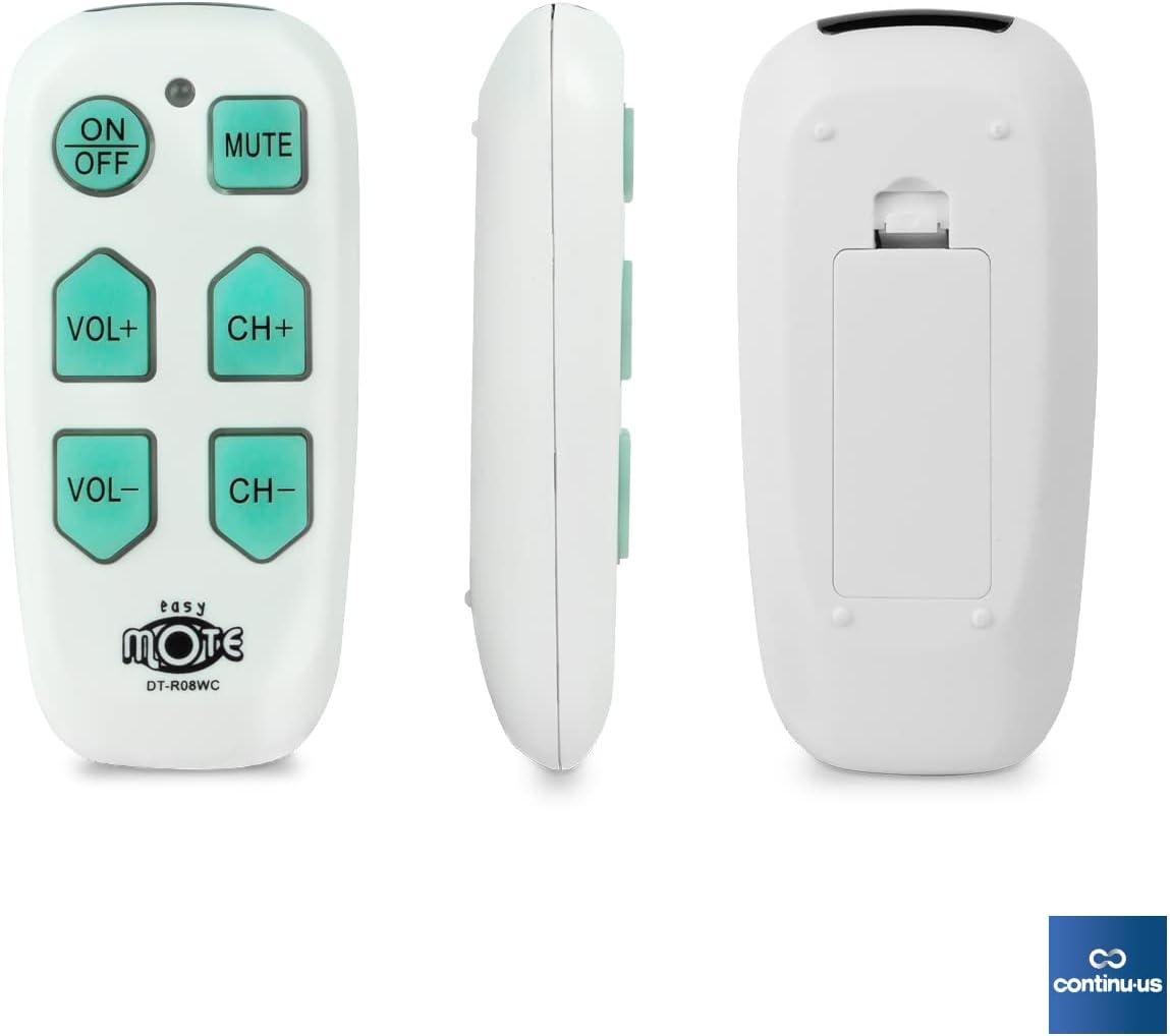 Universal Big Button TV Remote - EasyMote | DT-R08B. Backlit, Easy Use, Smart, Learning Television & Cable Box Controller, Perfect for Assisted Living Elderly Care.