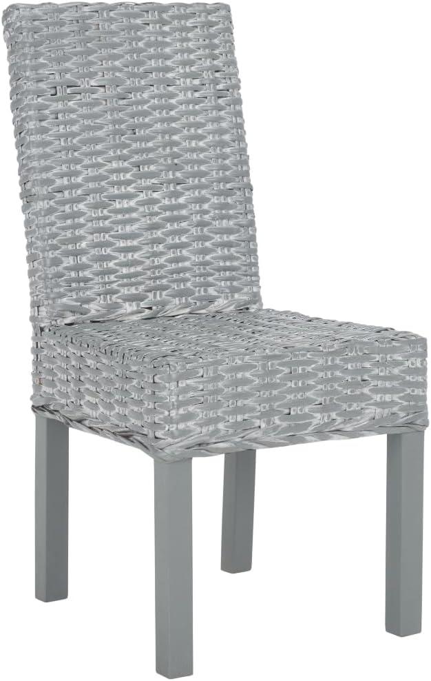 SAFAVIEH Wheatley Bohemian Rattan Solid Dining Parsons Chair, Grey White Washed (Set of 2)