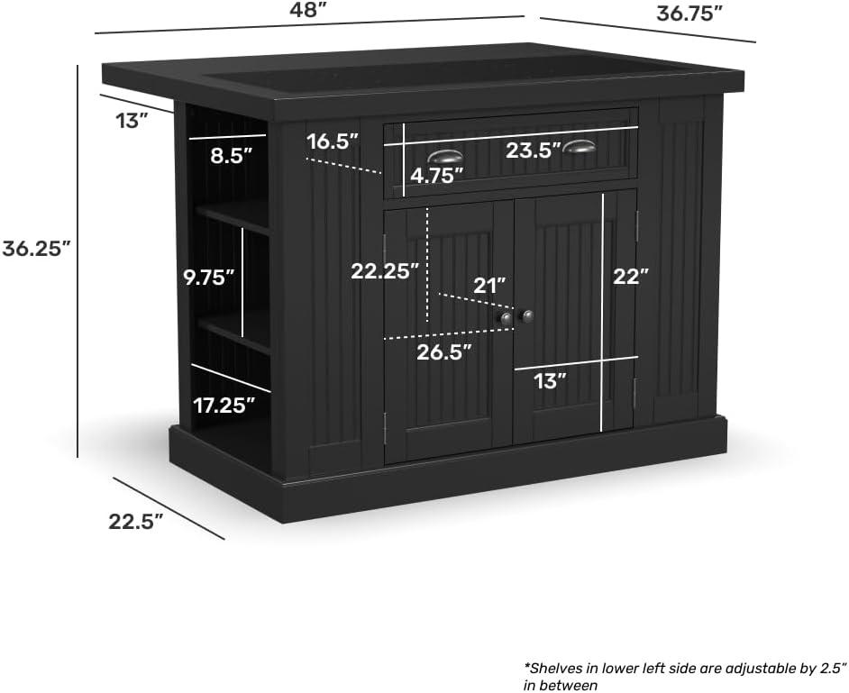 Homestyles Nantucket Wood Kitchen Island in Black