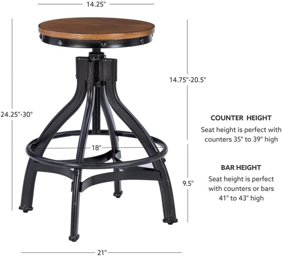 Linon Otis Metal Adjustable Height Backless Stools Set of 2 in Dark Gunmetal