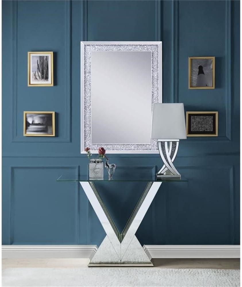 Zoomie Kids Buren Glam 47"L Console Table with V-Shape Base in Mirrored & Faux Diamonds