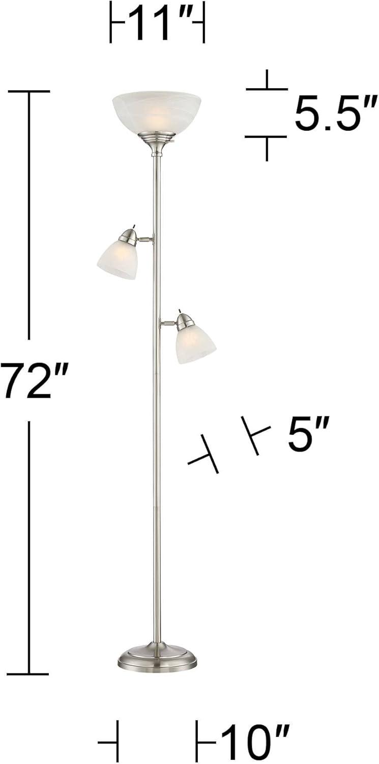 360 Lighting Ellery Modern Torchiere Floor Lamp with Side Lights 72" Tall Brushed Nickel Frosted White Glass Shade for Living Room Reading Bedroom