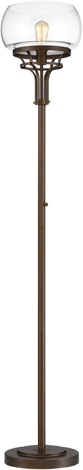 Franklin Iron Works Luz Industrial Torchiere Floor Lamp Standing 72 1/2" Tall Oil Rubbed Bronze Clear Glass for Living Room Bedroom Office House Home