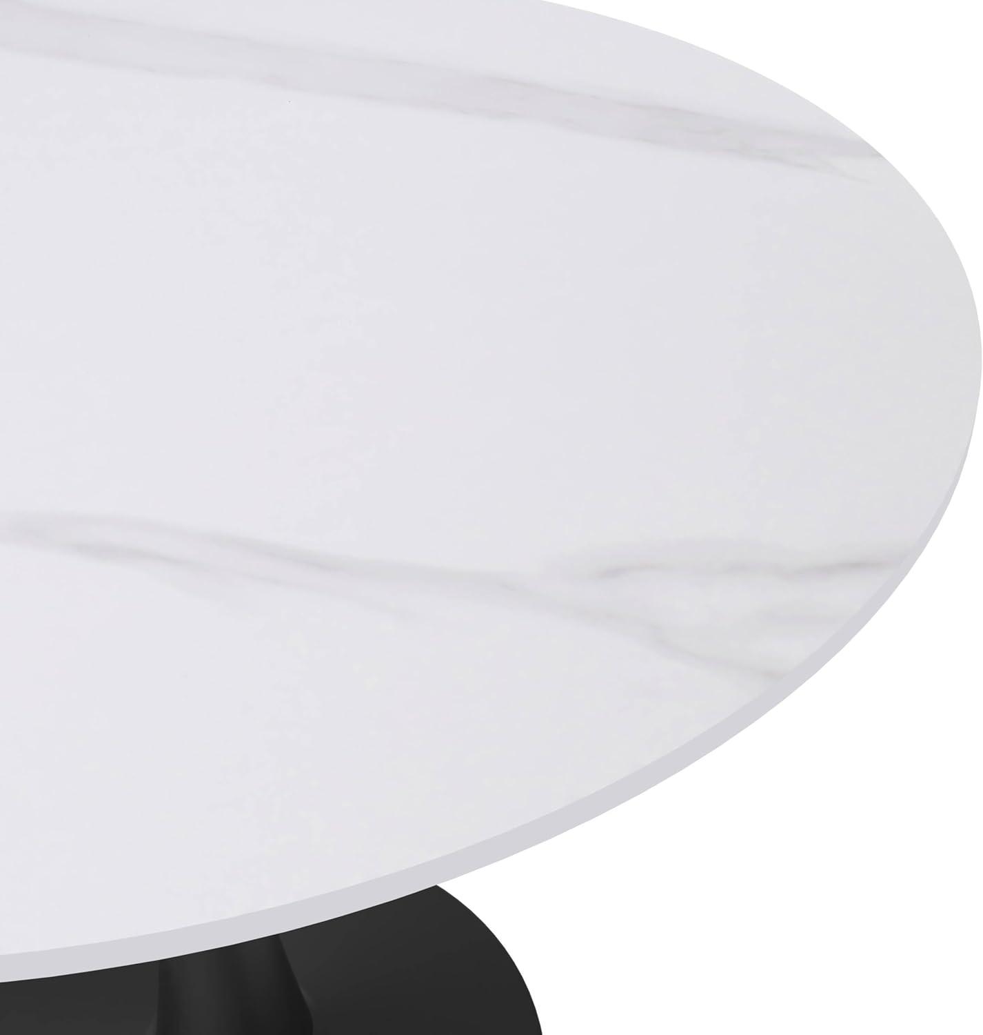 LeisureMod Bristol 31" Round Dining Table – Sintered Stone Top Accent Café Table & Sturdy Steel Black Pedestal Base for Kitchen and Small Spaces