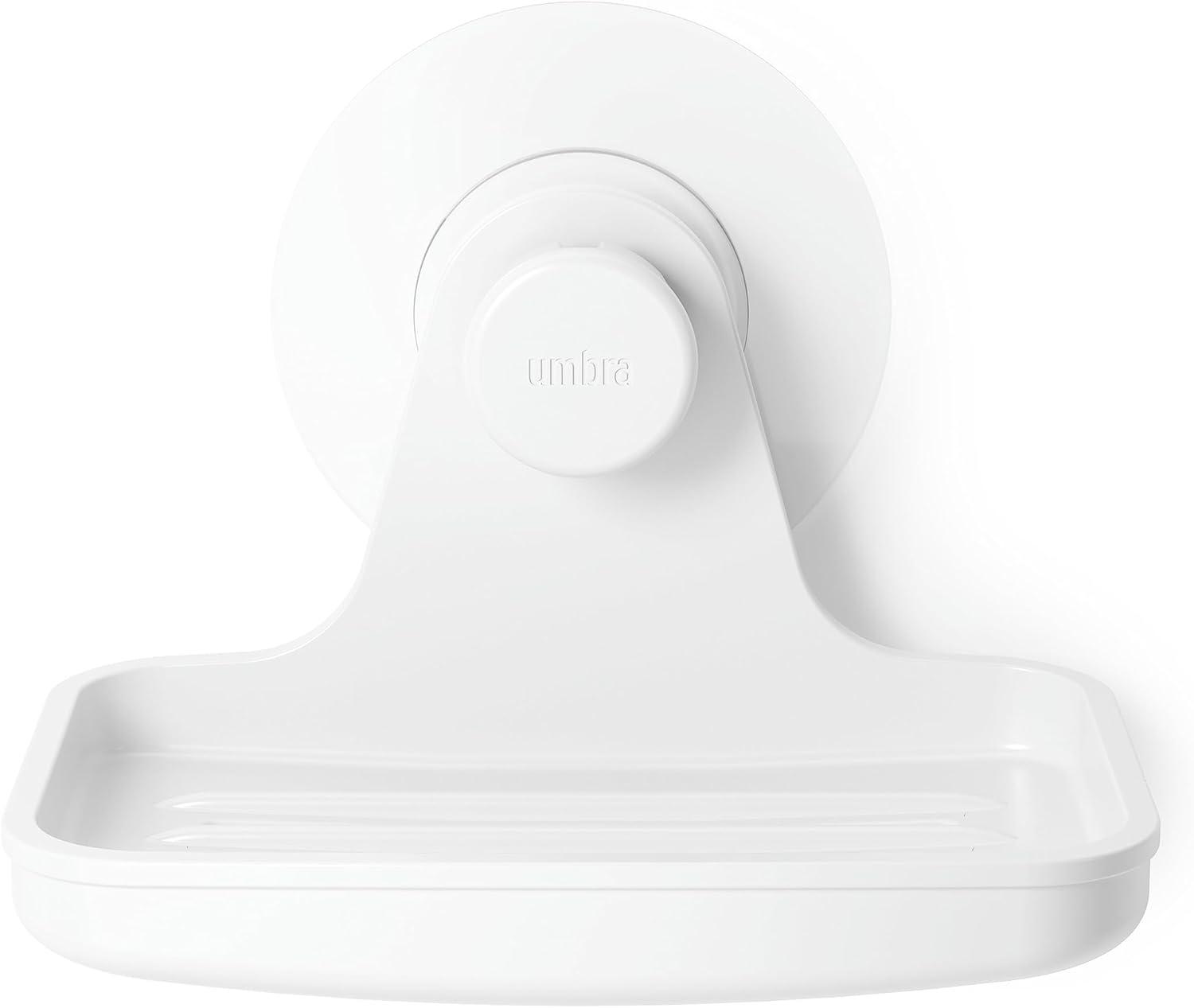 White Plastic Suction Cup Shower Soap Dish with Drainage