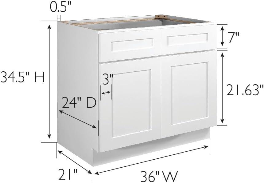 Design House 613208 Brookings Fully Assembled Shaker Style Base Kitchen Cabinet 36x34.5x24, White