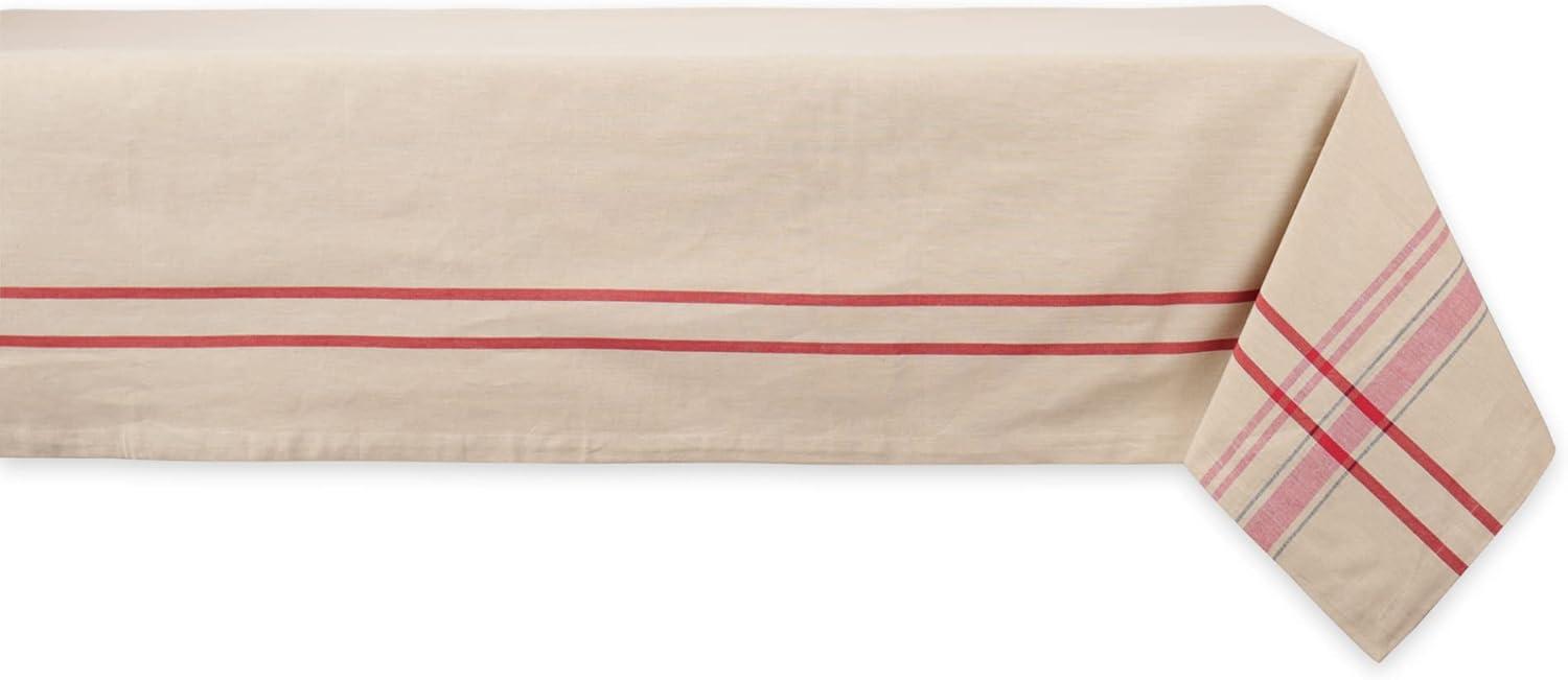 French Stripe Red and Taupe Cotton Tablecloth, 60 x 120 inches