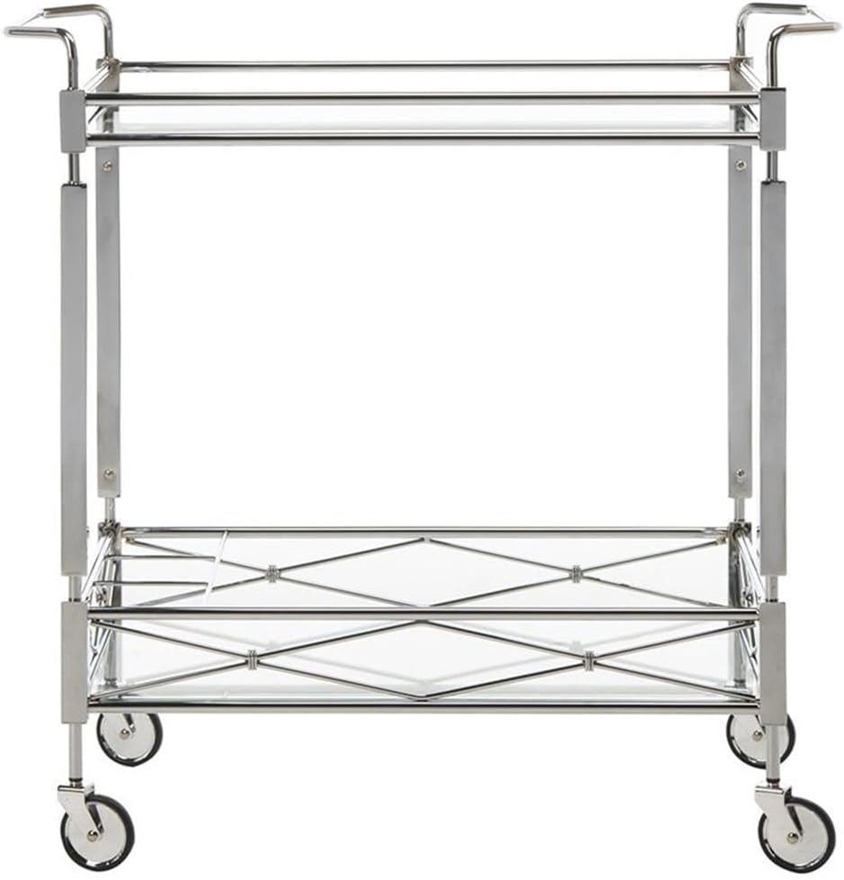 Ingrid 2 Tier Bar Cart - Chrome/Tempered Glass - Safavieh