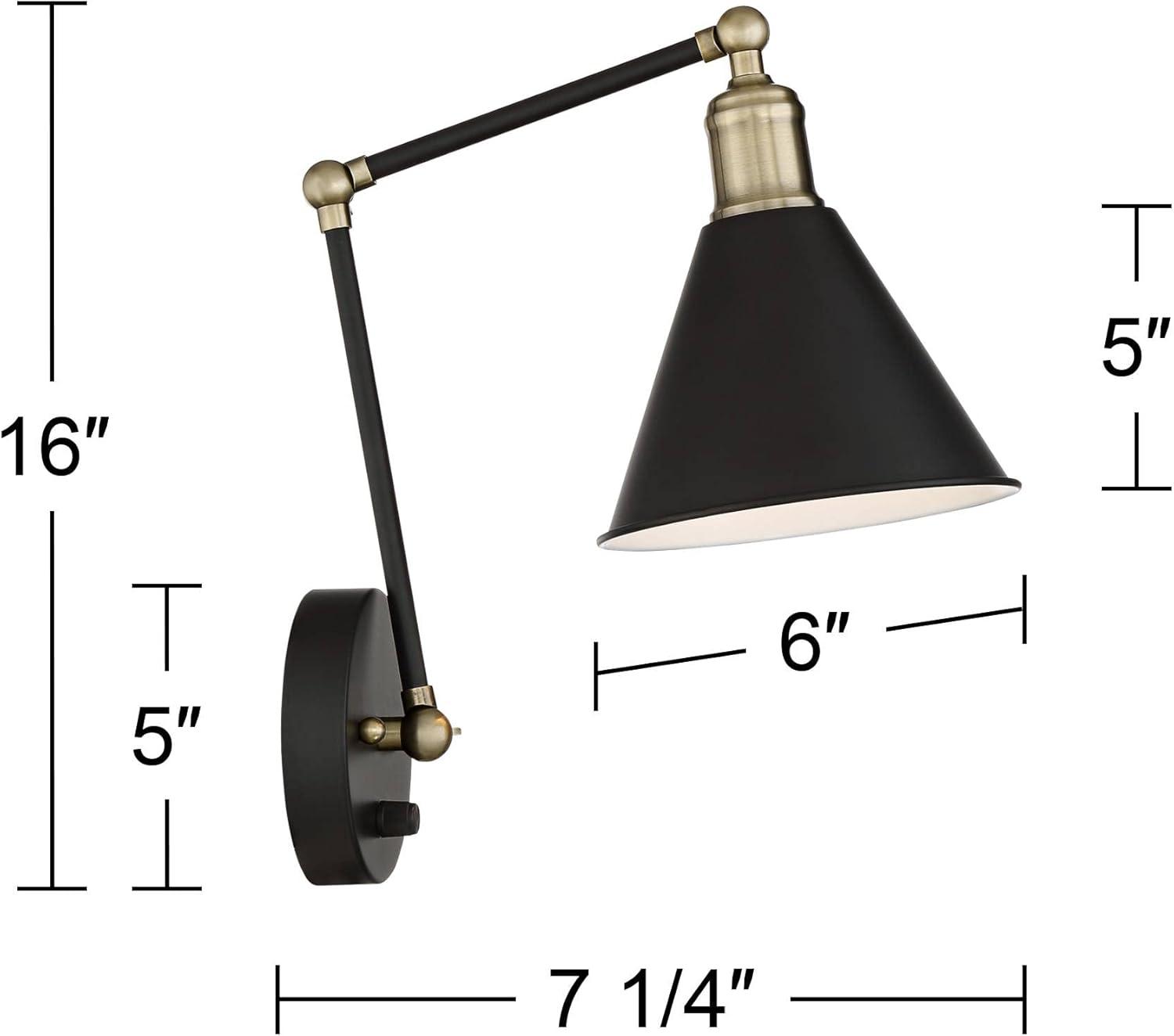 Black and Brass Adjustable Swing Arm Wall Lamp Set