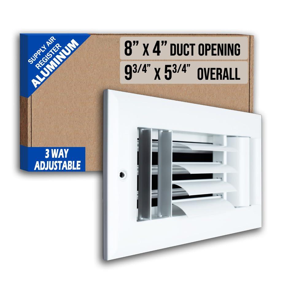 Fits 8x4 Duct Opening Aluminum 3-WAY Adjustable Air Supply Grille by Handua | Curved Blade Register Vent Cover for Sidewall & Ceiling | White | Outer Size: 9.75" X 5.75"