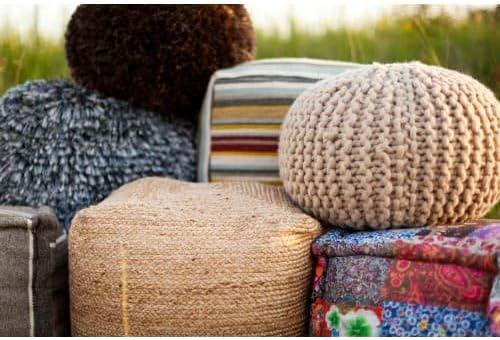 Surya POUF-101 Decorative Pouf, 18 by 18 by 18-Inch, Natural