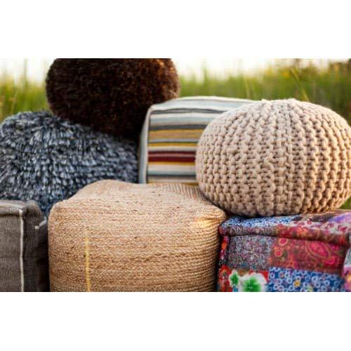 Surya POUF-101 Decorative Pouf, 18 by 18 by 18-Inch, Natural